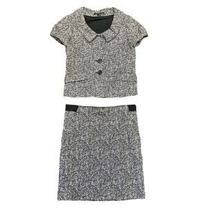 Theory black, white, and grey short sleeve blazer and midi skirt set